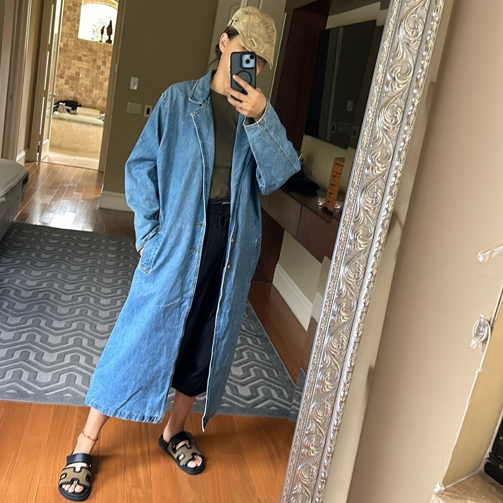 Eskandar blue denim trench coat